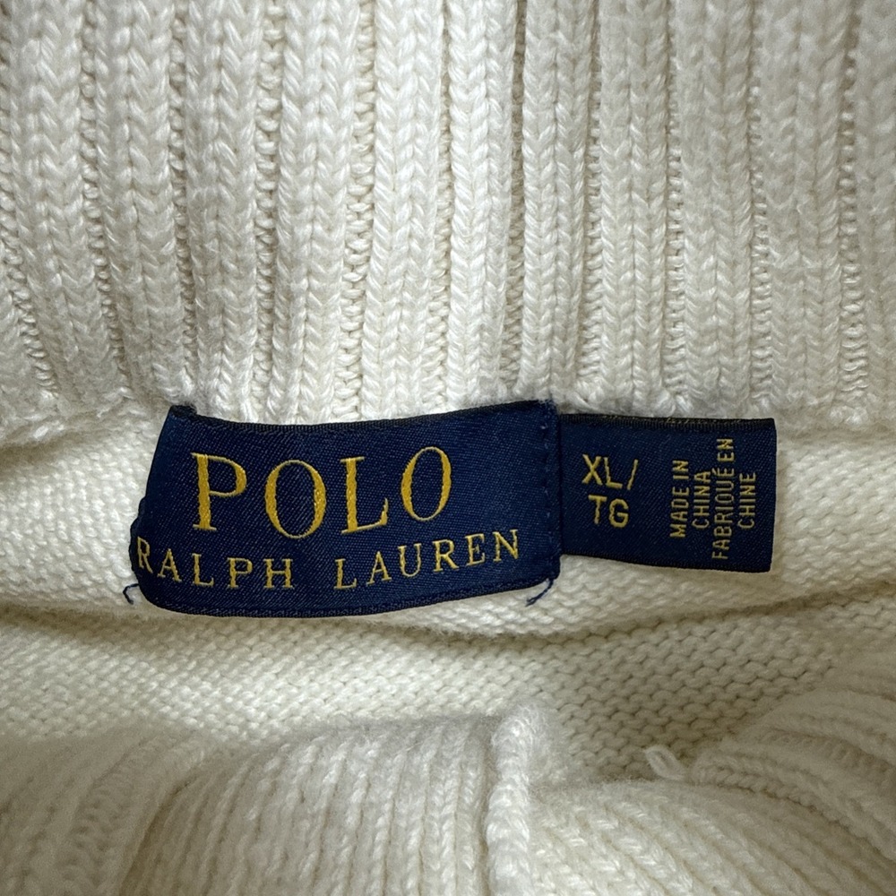Polo Ralph Lauren Knit Sweater Mens XL Cream Mock Neck Henley Cotton Pullover - Picture 5 of 9